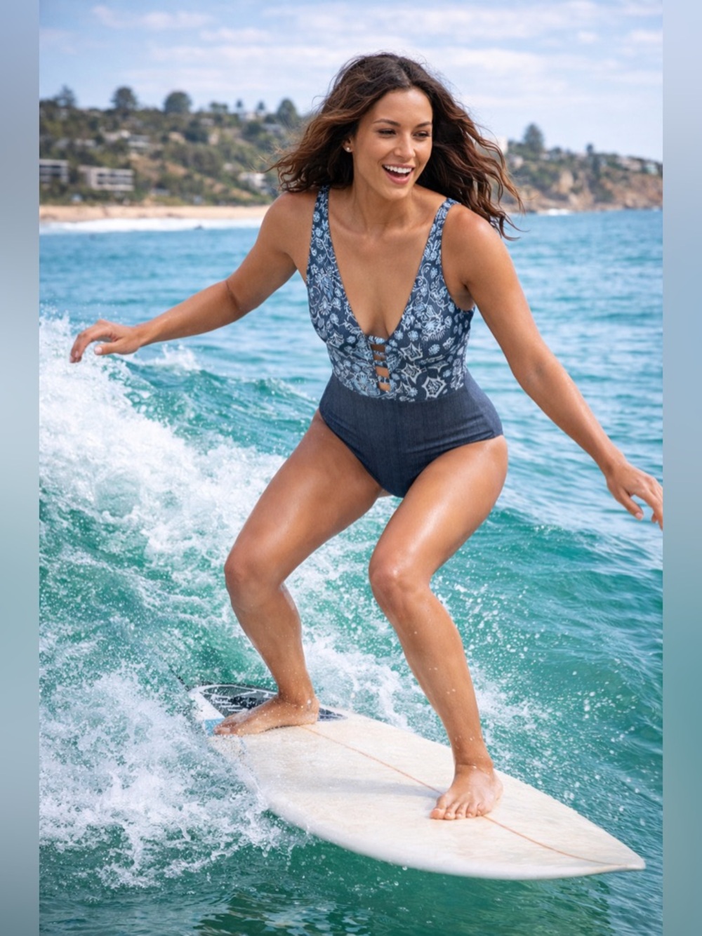 Profile by Gottex Flores Halterneck One-Piece Swimsuit Blue Print Size 14